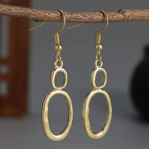 Elegant 14k Gold Plated Abstract Circle Design Dangle Earrings